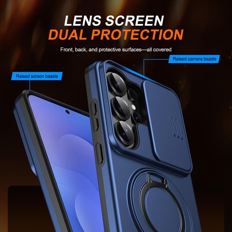 For Samsung Galaxy S25 Ultra 5G Camera Sliding Shield Magnetic Rotation Holder Phone Case