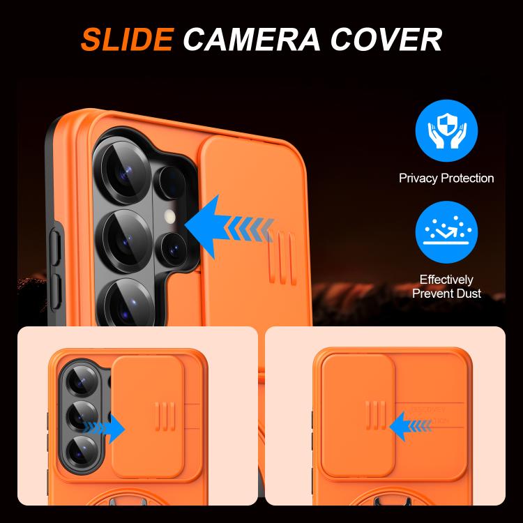 For Samsung Galaxy S25 Ultra 5G Camera Sliding Shield Magnetic Rotation Holder Phone Case