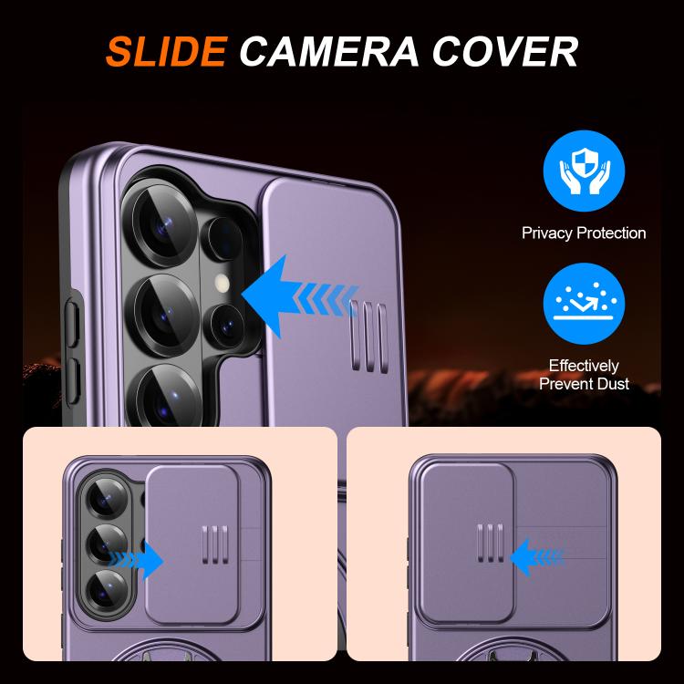 For Samsung Galaxy S25 Ultra 5G Camera Sliding Shield Magnetic Rotation Holder Phone Case