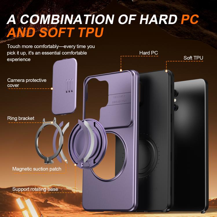 For Samsung Galaxy S25 Ultra 5G Camera Sliding Shield Magnetic Rotation Holder Phone Case