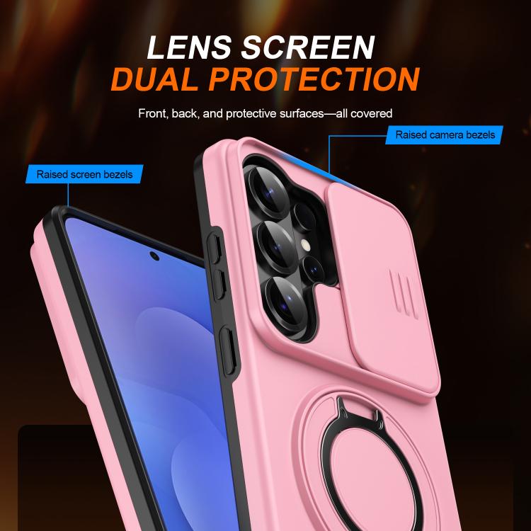 For Samsung Galaxy S25 Ultra 5G Camera Sliding Shield Magnetic Rotation Holder Phone Case