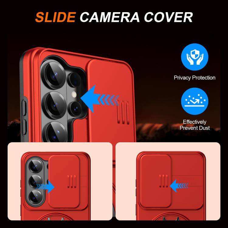 For Samsung Galaxy S25 Ultra 5G Camera Sliding Shield Magnetic Rotation Holder Phone Case