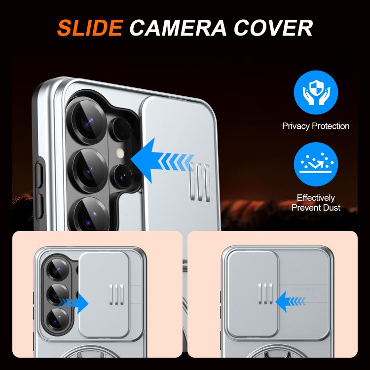 For Samsung Galaxy S25 Ultra 5G Camera Sliding Shield Magnetic Rotation Holder Phone Case