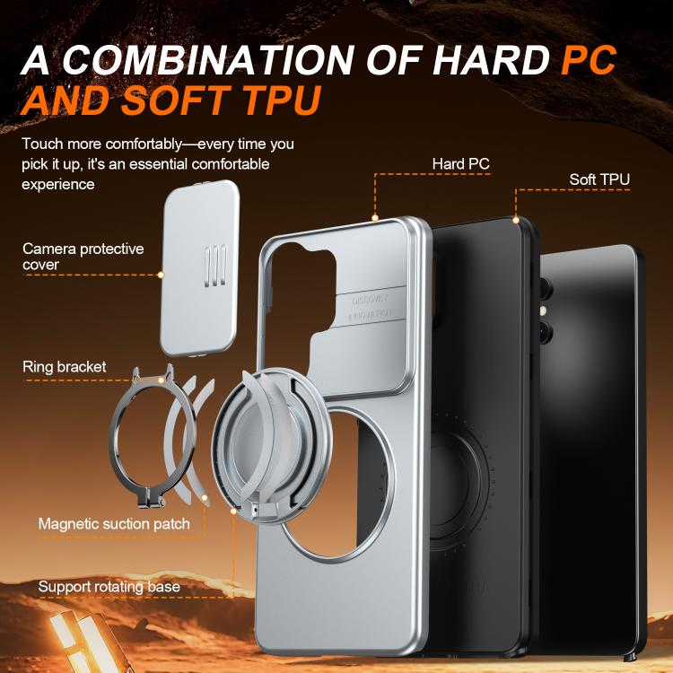 For Samsung Galaxy S25 Ultra 5G Camera Sliding Shield Magnetic Rotation Holder Phone Case