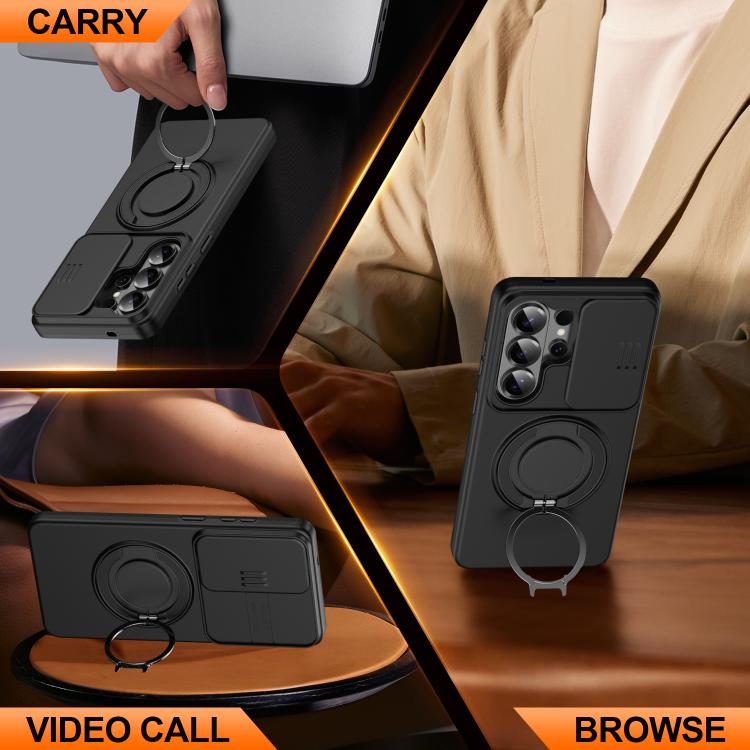 For Samsung Galaxy S26 Ultra 5G Camera Sliding Shield Magnetic Rotation Holder Phone Case