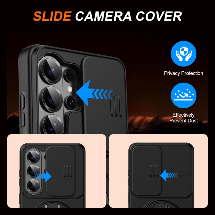 For Samsung Galaxy S26 Ultra 5G Camera Sliding Shield Magnetic Rotation Holder Phone Case