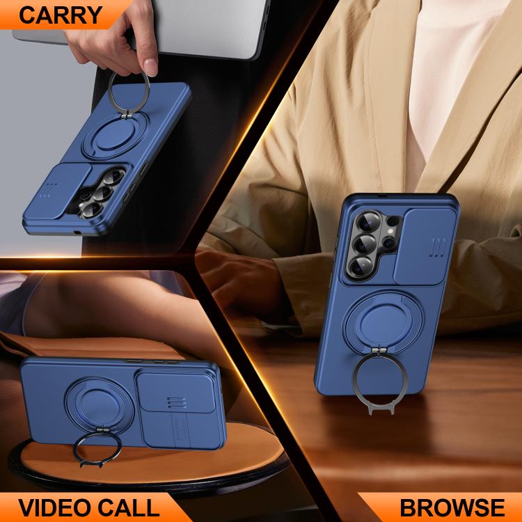 For Samsung Galaxy S26 Ultra 5G Camera Sliding Shield Magnetic Rotation Holder Phone Case