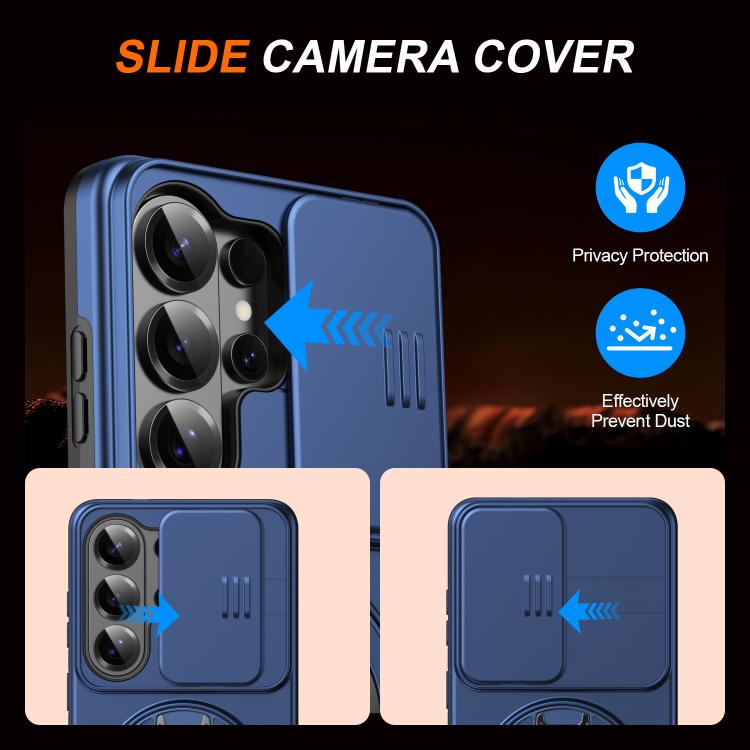For Samsung Galaxy S26 Ultra 5G Camera Sliding Shield Magnetic Rotation Holder Phone Case