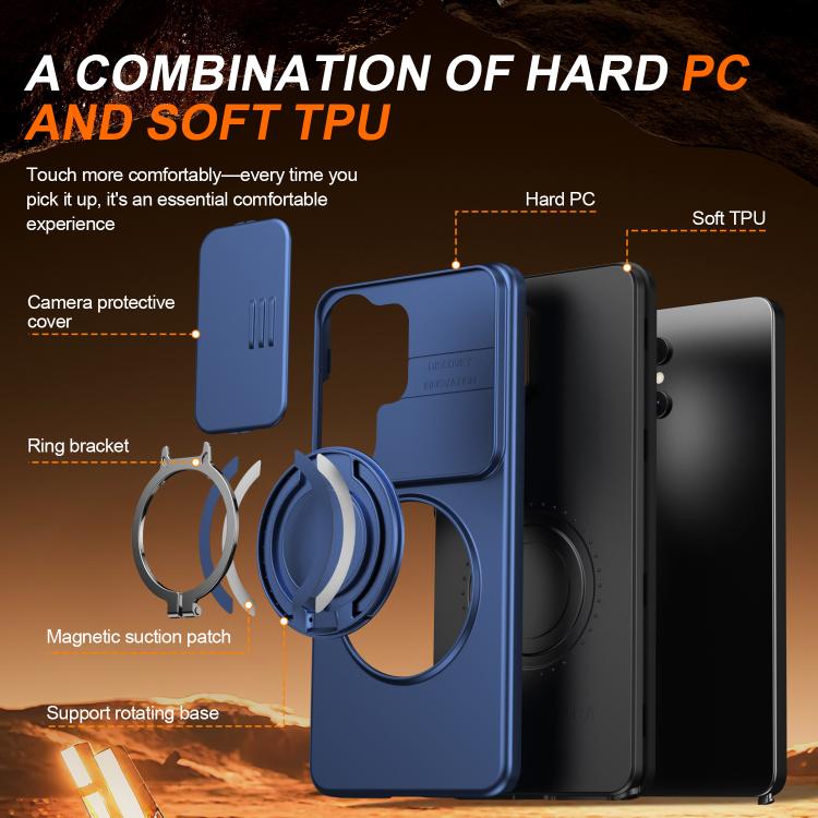 For Samsung Galaxy S26 Ultra 5G Camera Sliding Shield Magnetic Rotation Holder Phone Case