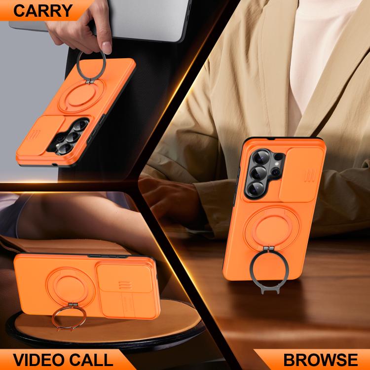 For Samsung Galaxy S26 Ultra 5G Camera Sliding Shield Magnetic Rotation Holder Phone Case