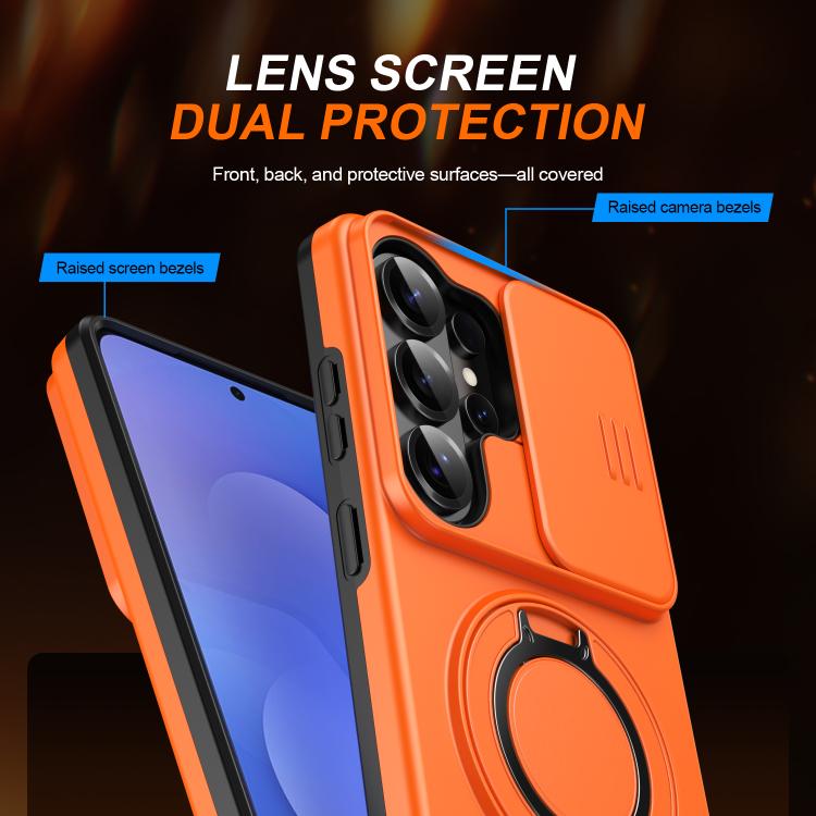For Samsung Galaxy S26 Ultra 5G Camera Sliding Shield Magnetic Rotation Holder Phone Case