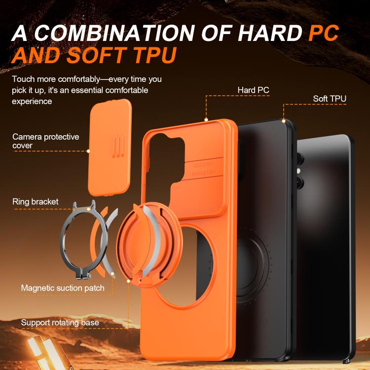 For Samsung Galaxy S26 Ultra 5G Camera Sliding Shield Magnetic Rotation Holder Phone Case