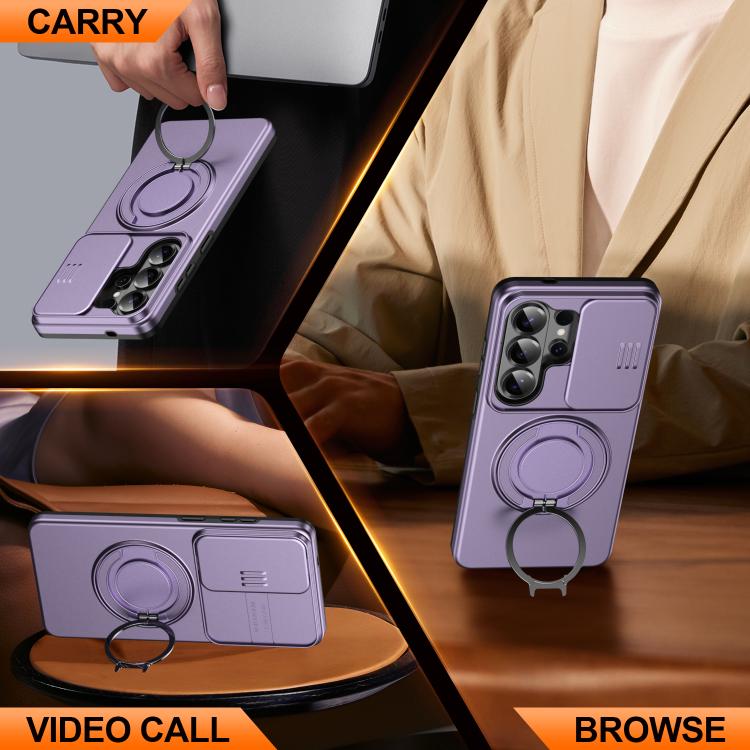 For Samsung Galaxy S26 Ultra 5G Camera Sliding Shield Magnetic Rotation Holder Phone Case