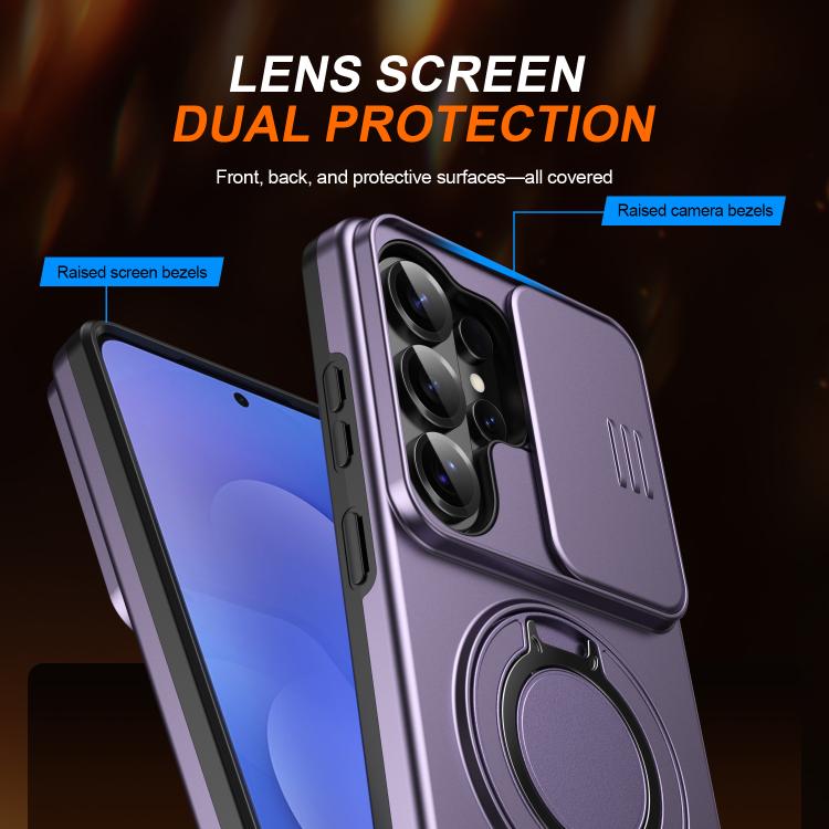 For Samsung Galaxy S26 Ultra 5G Camera Sliding Shield Magnetic Rotation Holder Phone Case