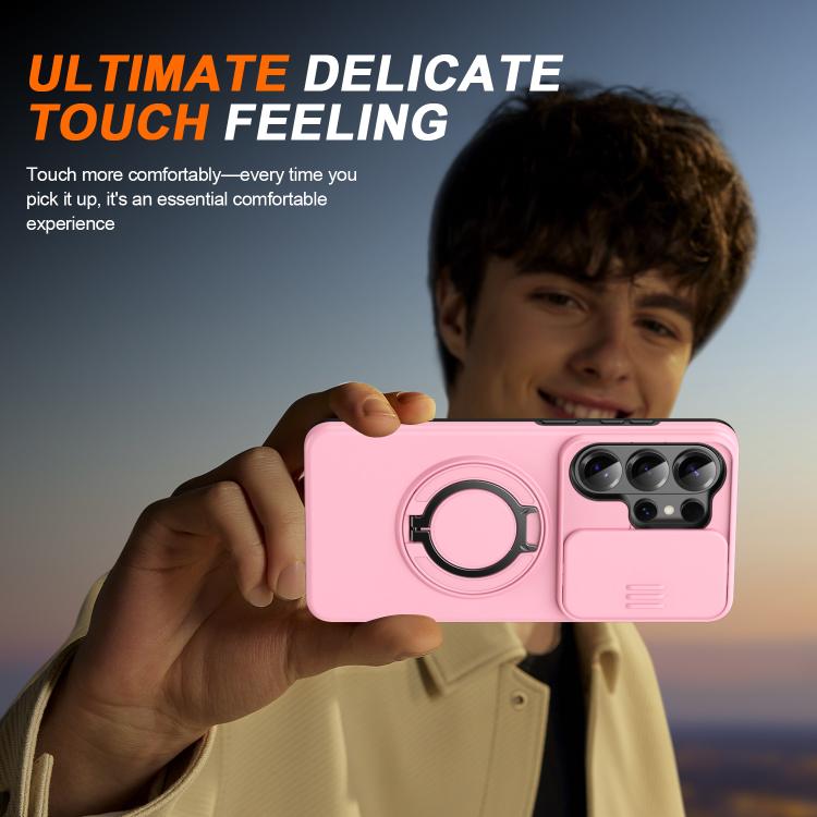 For Samsung Galaxy S26 Ultra 5G Camera Sliding Shield Magnetic Rotation Holder Phone Case