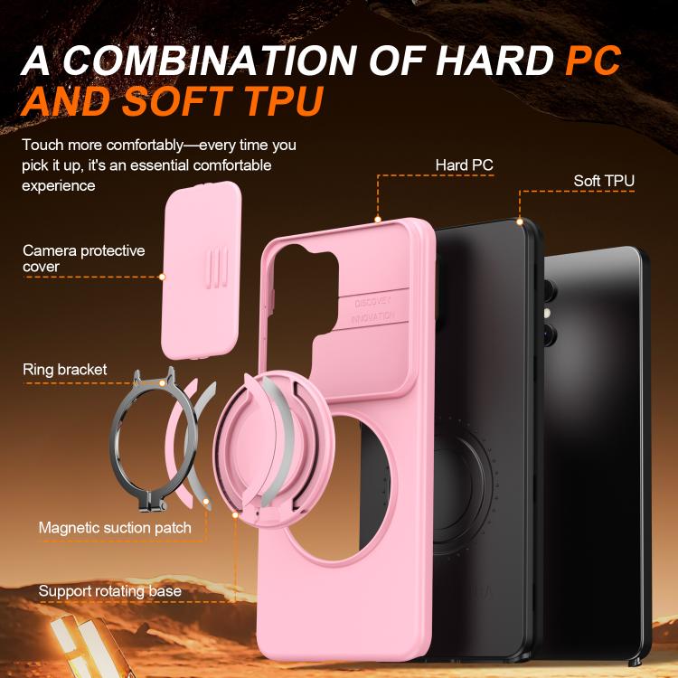 For Samsung Galaxy S26 Ultra 5G Camera Sliding Shield Magnetic Rotation Holder Phone Case