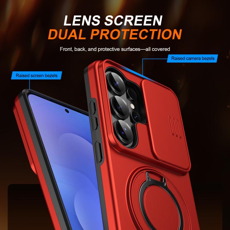 For Samsung Galaxy S26 Ultra 5G Camera Sliding Shield Magnetic Rotation Holder Phone Case