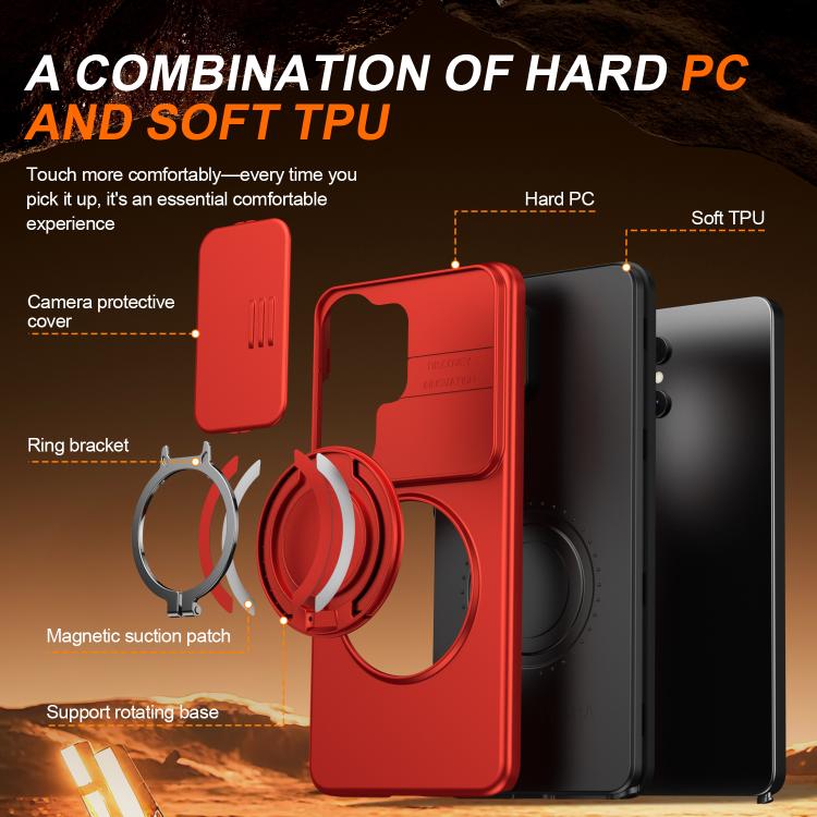 For Samsung Galaxy S26 Ultra 5G Camera Sliding Shield Magnetic Rotation Holder Phone Case