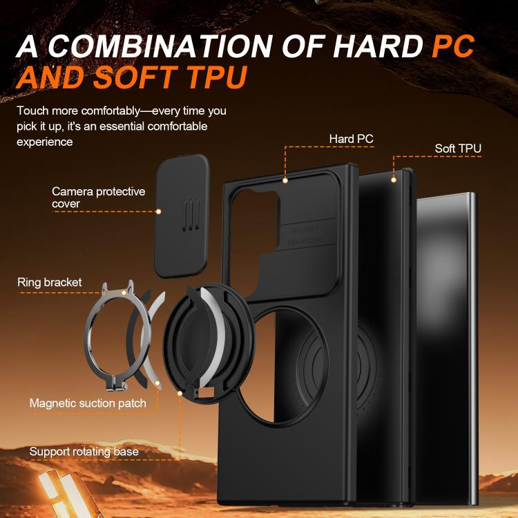 For Samsung Galaxy S23 Ultra / S22 Ultra Camera Sliding Shield Magnetic Rotation Holder Phone Case
