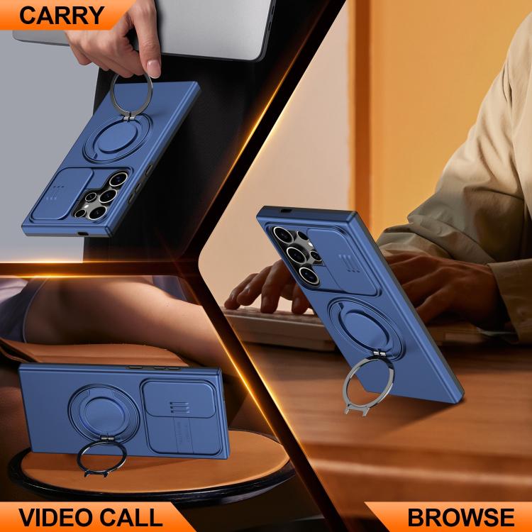 For Samsung Galaxy S23 Ultra / S22 Ultra Camera Sliding Shield Magnetic Rotation Holder Phone Case