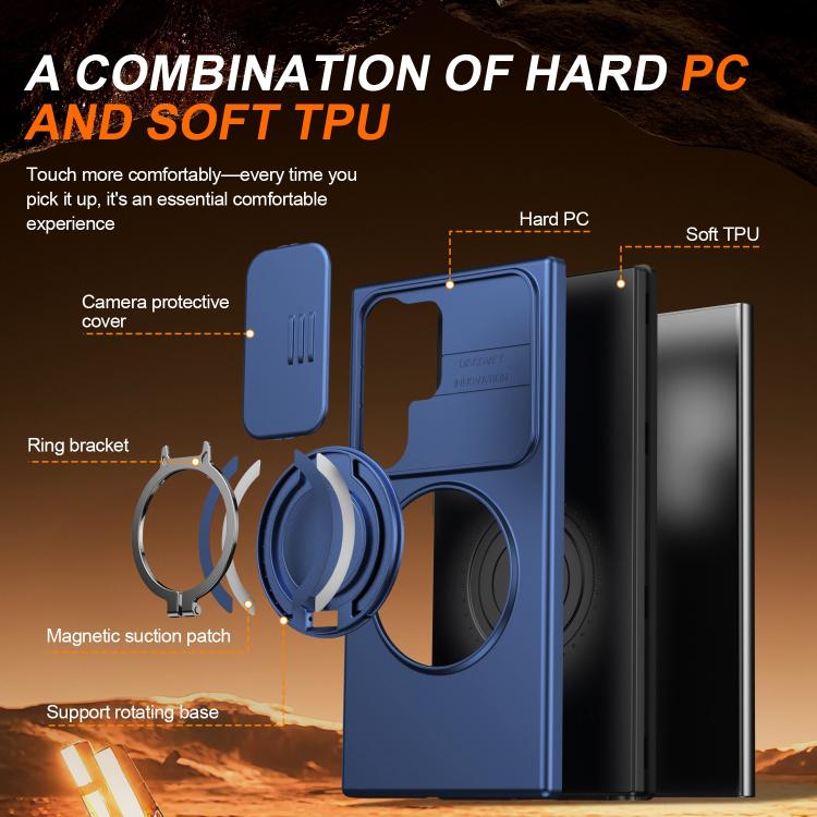 For Samsung Galaxy S23 Ultra / S22 Ultra Camera Sliding Shield Magnetic Rotation Holder Phone Case