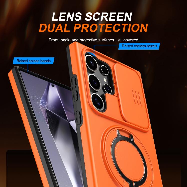 For Samsung Galaxy S23 Ultra / S22 Ultra Camera Sliding Shield Magnetic Rotation Holder Phone Case