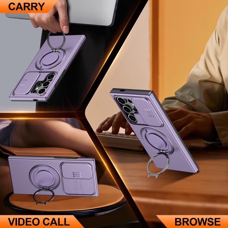 For Samsung Galaxy S23 Ultra / S22 Ultra Camera Sliding Shield Magnetic Rotation Holder Phone Case