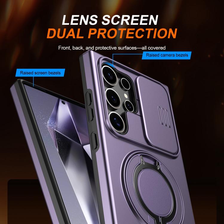 For Samsung Galaxy S23 Ultra / S22 Ultra Camera Sliding Shield Magnetic Rotation Holder Phone Case