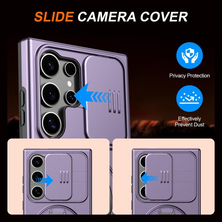 For Samsung Galaxy S23 Ultra / S22 Ultra Camera Sliding Shield Magnetic Rotation Holder Phone Case