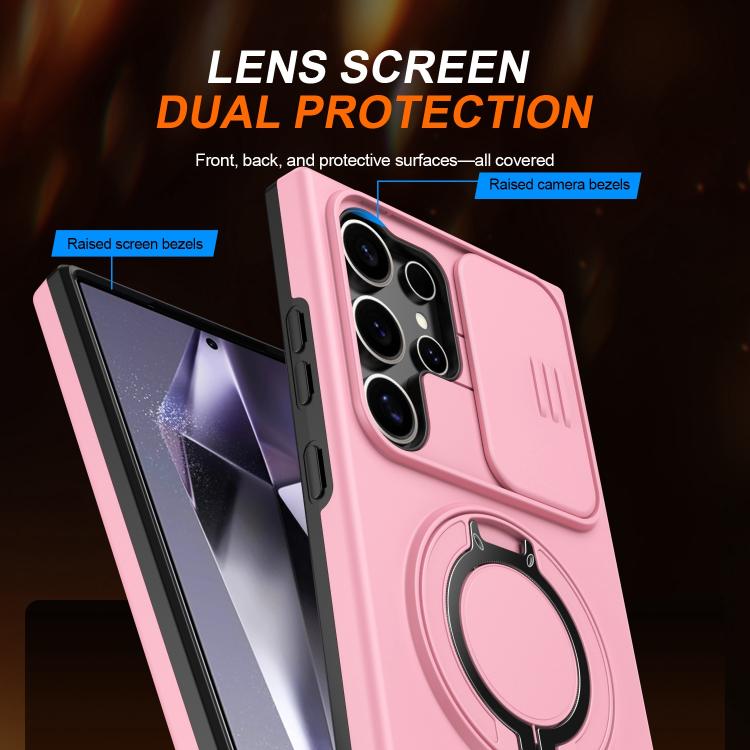 For Samsung Galaxy S23 Ultra / S22 Ultra Camera Sliding Shield Magnetic Rotation Holder Phone Case