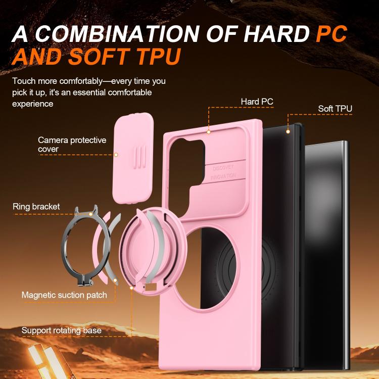 For Samsung Galaxy S23 Ultra / S22 Ultra Camera Sliding Shield Magnetic Rotation Holder Phone Case