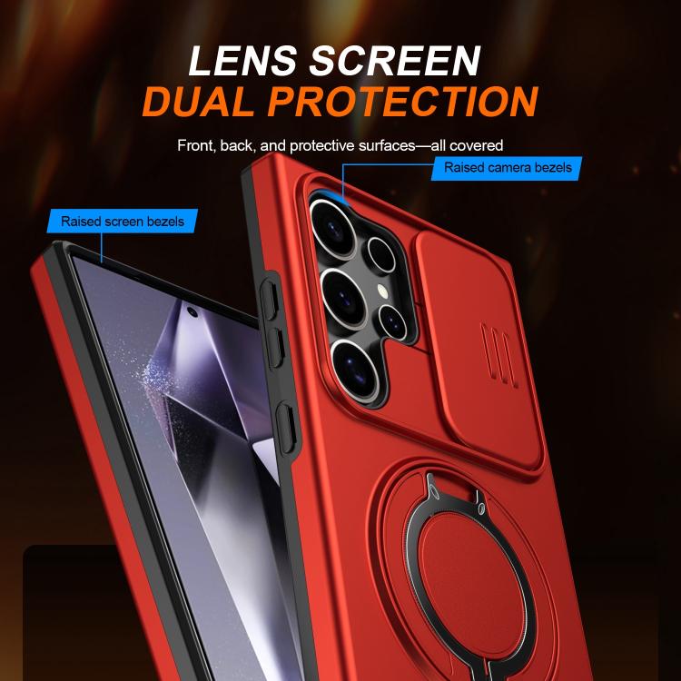 For Samsung Galaxy S23 Ultra / S22 Ultra Camera Sliding Shield Magnetic Rotation Holder Phone Case