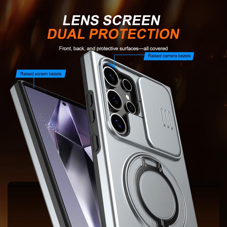 For Samsung Galaxy S23 Ultra / S22 Ultra Camera Sliding Shield Magnetic Rotation Holder Phone Case