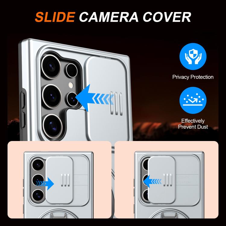 For Samsung Galaxy S23 Ultra / S22 Ultra Camera Sliding Shield Magnetic Rotation Holder Phone Case