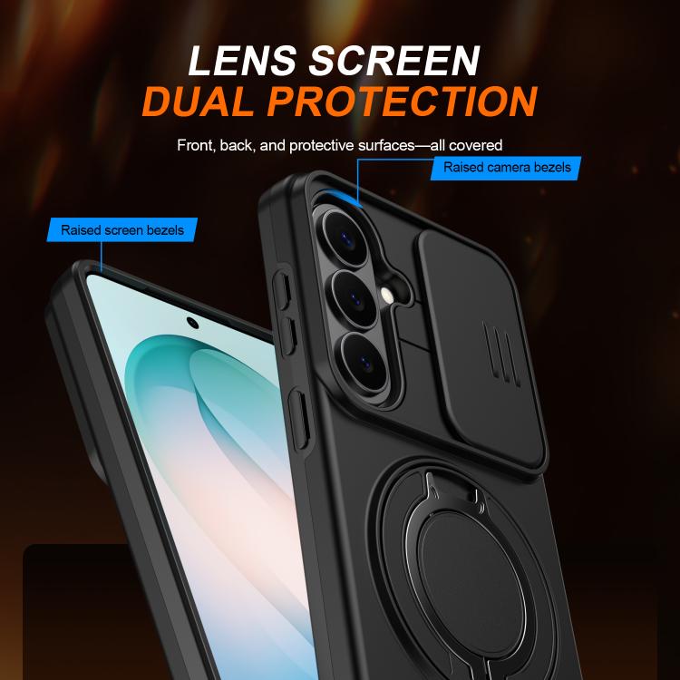 For Samsung Galaxy S26 5G Camera Sliding Shield Magnetic Rotation Holder Phone Case