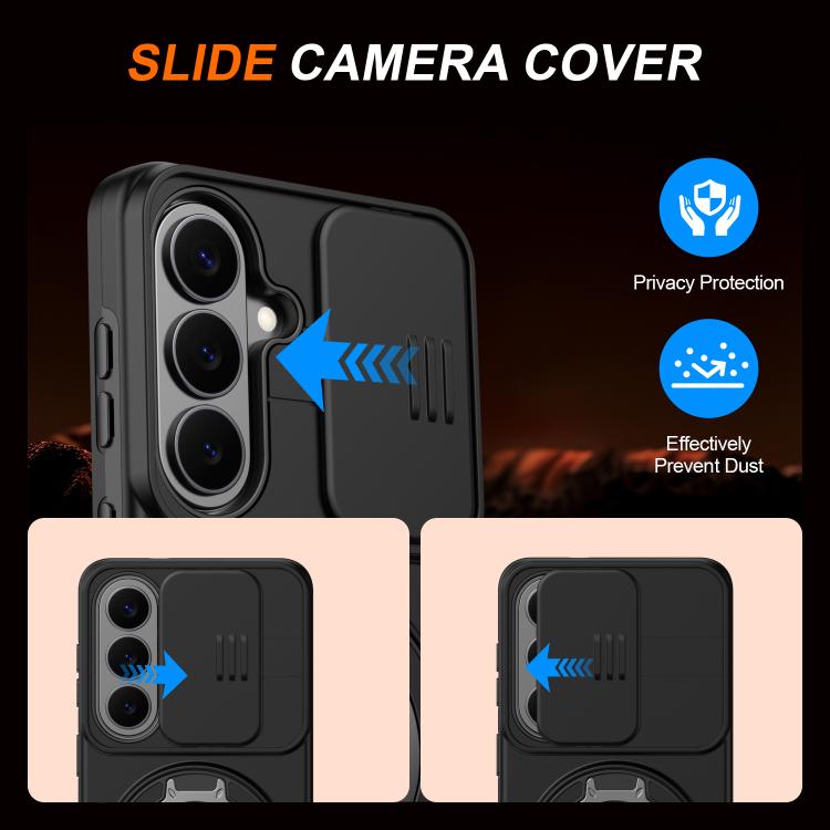 For Samsung Galaxy S26 5G Camera Sliding Shield Magnetic Rotation Holder Phone Case
