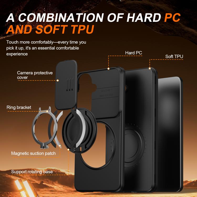 For Samsung Galaxy S26 5G Camera Sliding Shield Magnetic Rotation Holder Phone Case