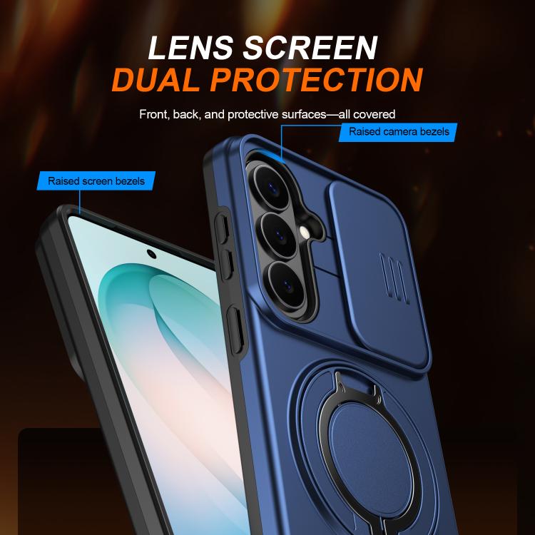 For Samsung Galaxy S26 5G Camera Sliding Shield Magnetic Rotation Holder Phone Case