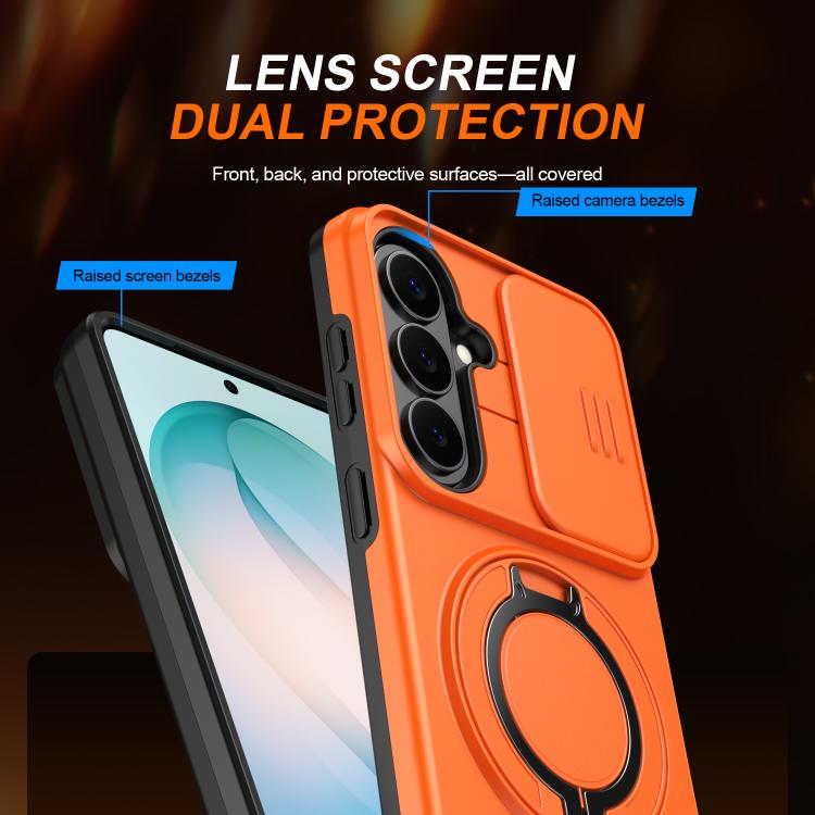 For Samsung Galaxy S26 5G Camera Sliding Shield Magnetic Rotation Holder Phone Case