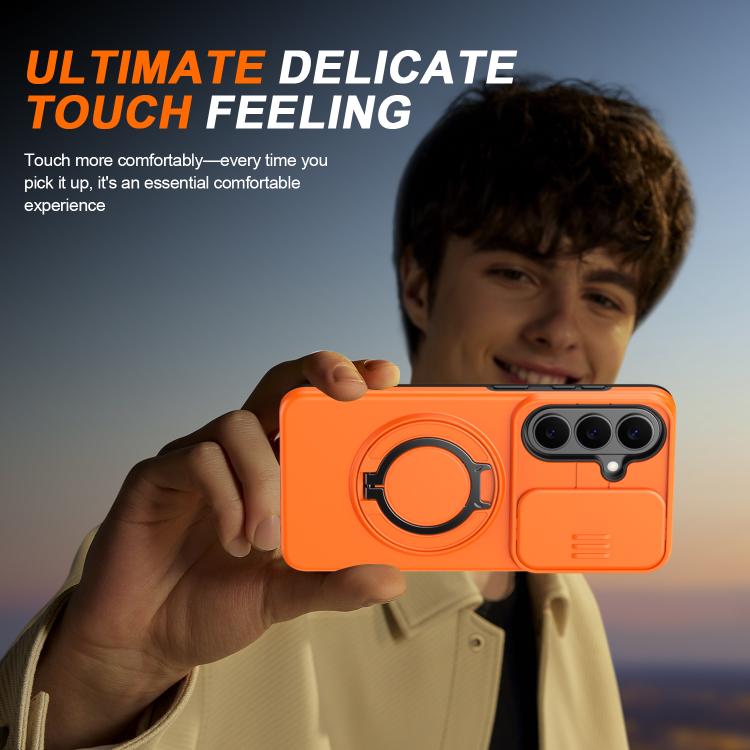 For Samsung Galaxy S26 5G Camera Sliding Shield Magnetic Rotation Holder Phone Case