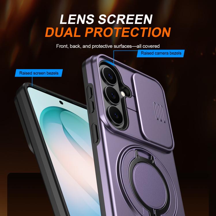 For Samsung Galaxy S26 5G Camera Sliding Shield Magnetic Rotation Holder Phone Case