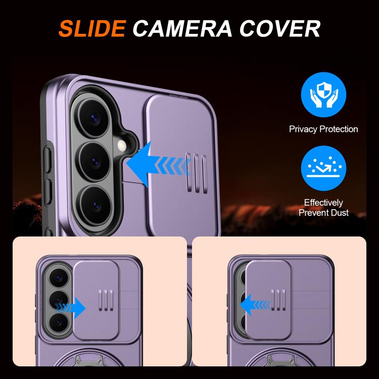For Samsung Galaxy S26 5G Camera Sliding Shield Magnetic Rotation Holder Phone Case