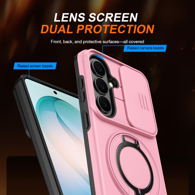 For Samsung Galaxy S26 5G Camera Sliding Shield Magnetic Rotation Holder Phone Case