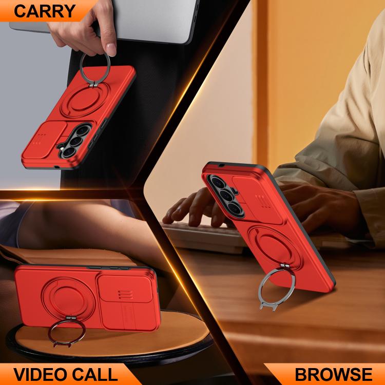 For Samsung Galaxy S26 5G Camera Sliding Shield Magnetic Rotation Holder Phone Case