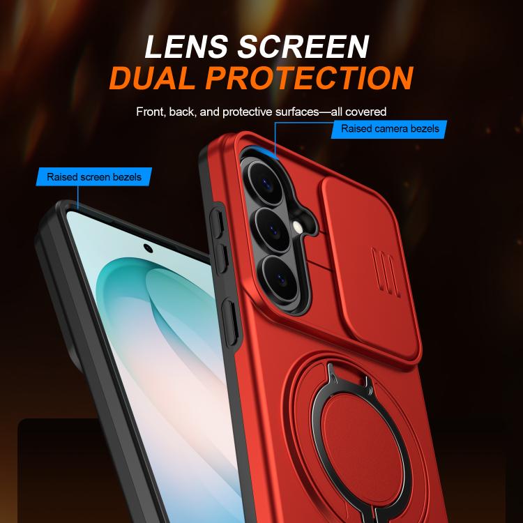 For Samsung Galaxy S26 5G Camera Sliding Shield Magnetic Rotation Holder Phone Case