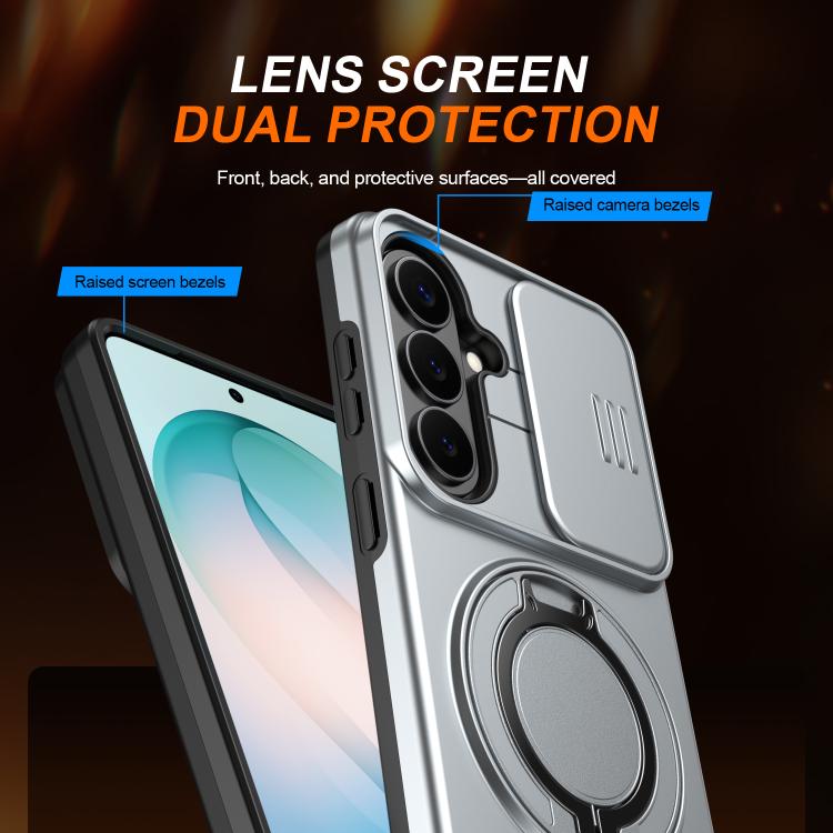 For Samsung Galaxy S26 5G Camera Sliding Shield Magnetic Rotation Holder Phone Case