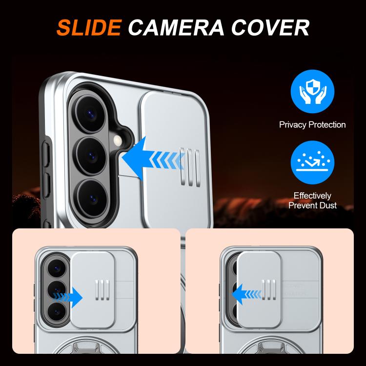 For Samsung Galaxy S26 5G Camera Sliding Shield Magnetic Rotation Holder Phone Case