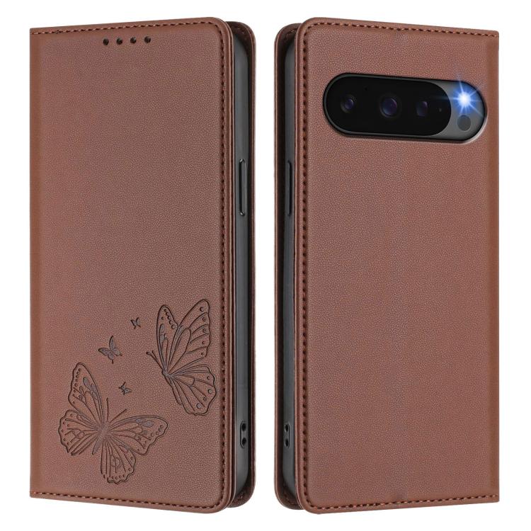 For Google Pixel 10 Pro XL / Pixel 9 Pro XL Strong Magnetic Dual Butterfly RFID Vegan Leather Phone Case