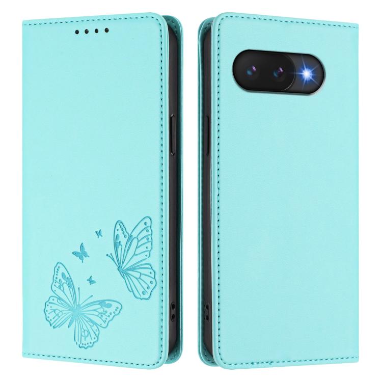 For Google Pixel 9a Strong Magnetic Dual Butterfly RFID Vegan Leather Phone Case