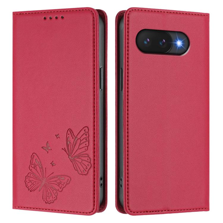 For Google Pixel 9a Strong Magnetic Dual Butterfly RFID Vegan Leather Phone Case
